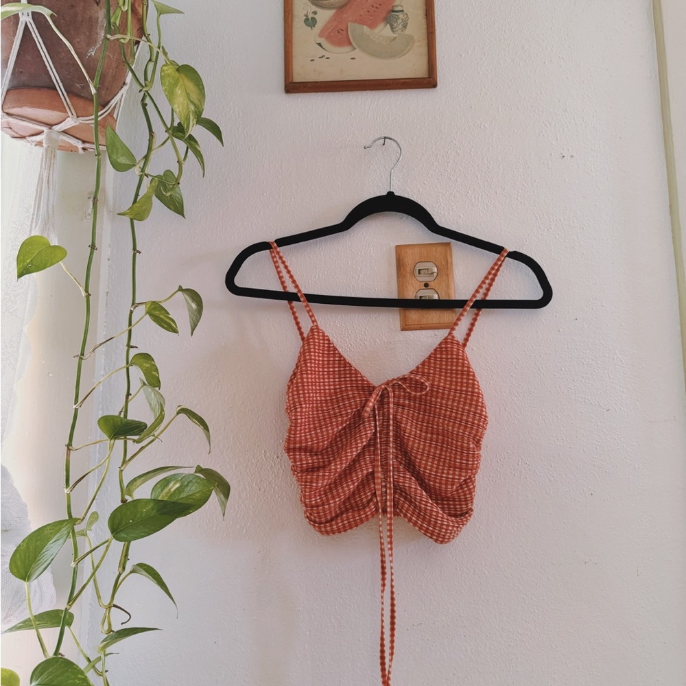 ZARA Women’s Orange & White Gingham Crop Top sz. S